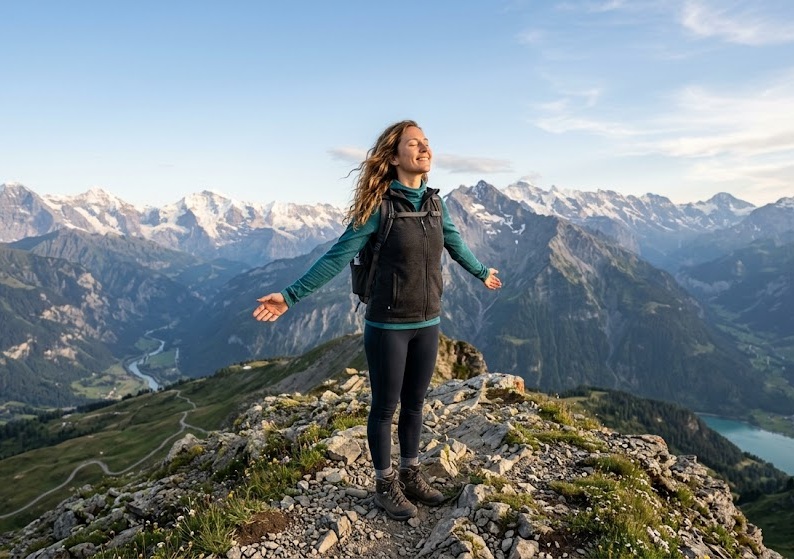 Frau bei Atemübungen in der Natur